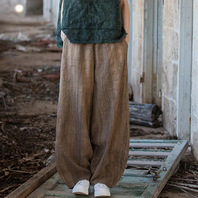 Elegant Women's Cotton Linen Baggy Cargo Pants Vintage Elastic Waist Yoga Trousers Loose Casual Long Wide Leg Oversize Clothes - LaTezza Online Shop