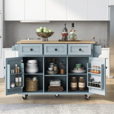 Kitchen Cart With Rubberwood Drop-Leaf Countertop, Cabinet, Storage Racks - LaTezza Online Shop