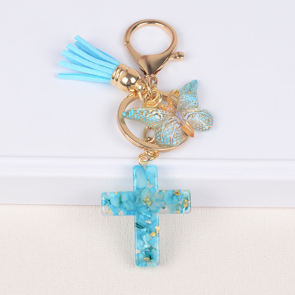 Tassel Butterfly Stone Cross Keychain - LaTezza Online Shop