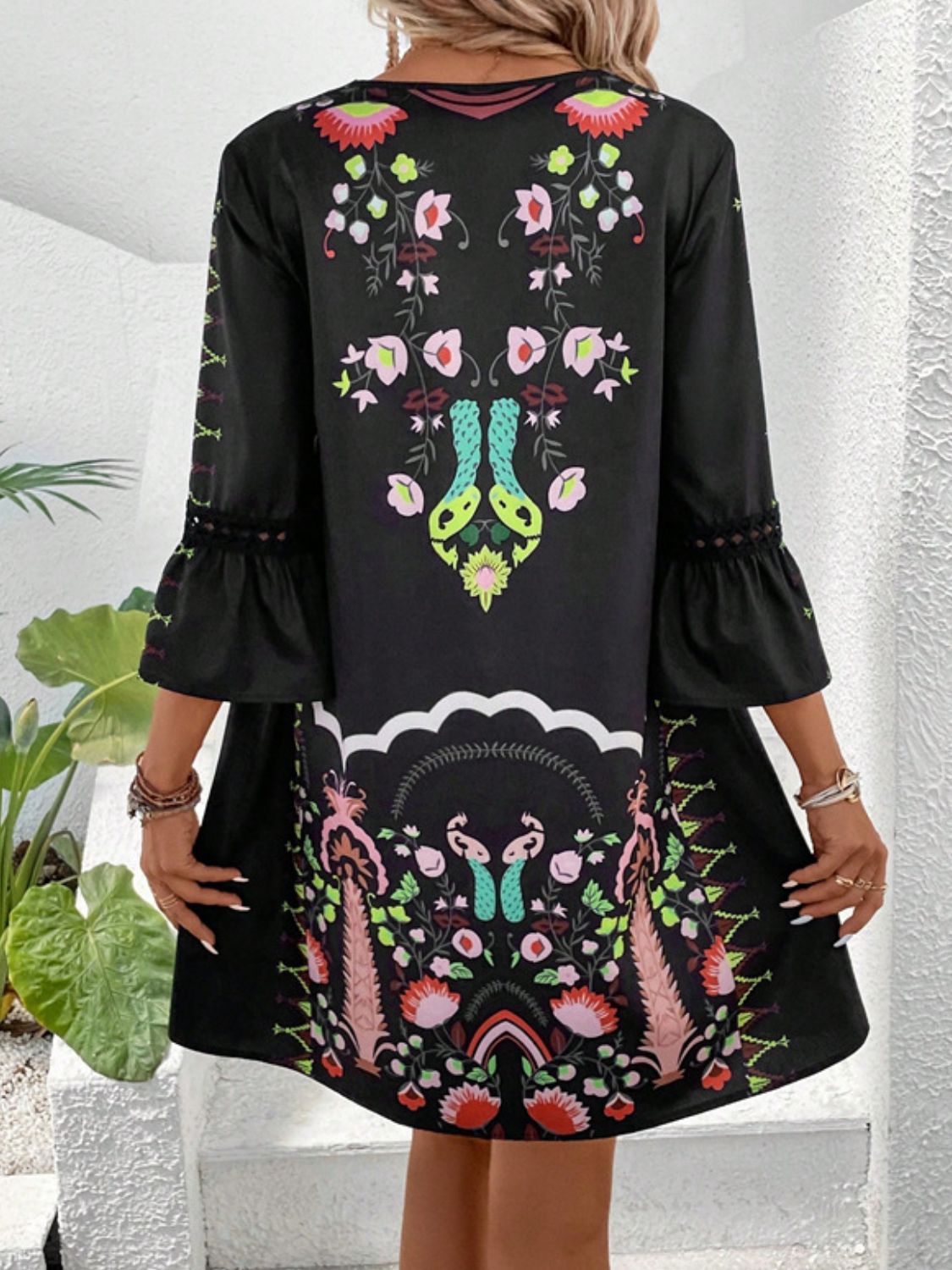 Summer Dress Lace Detail Printed Three-Quarter Sleeve Dress - LaTezza Online Shop