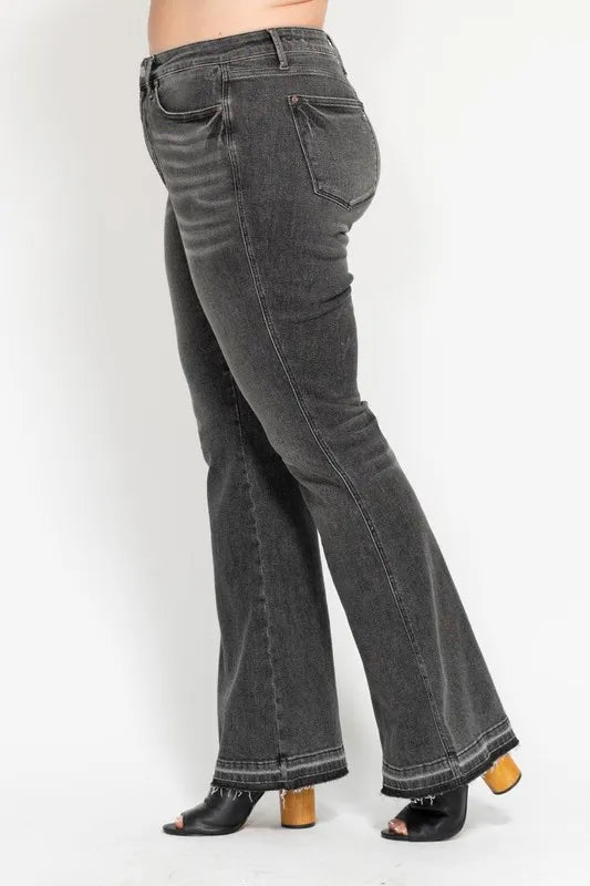 Judy Blue Full Size Mid Rise Tummy Control Washed Gray Release Hem Flare Jeans Plus Size - LaTezza Online Shop