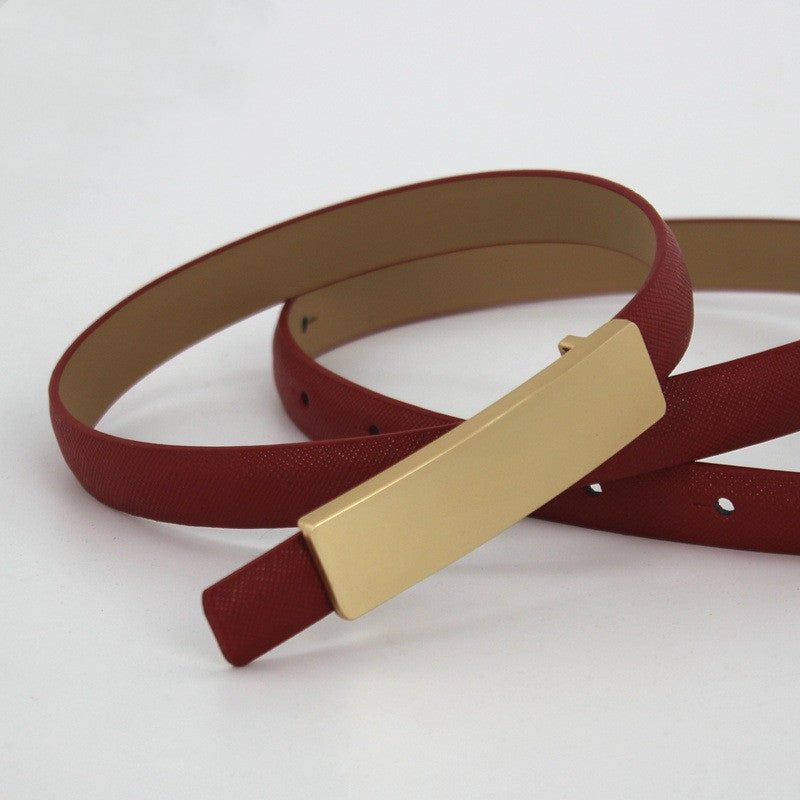 Women's long gold buckle leather leather thin belt - LaTezza Online Shop