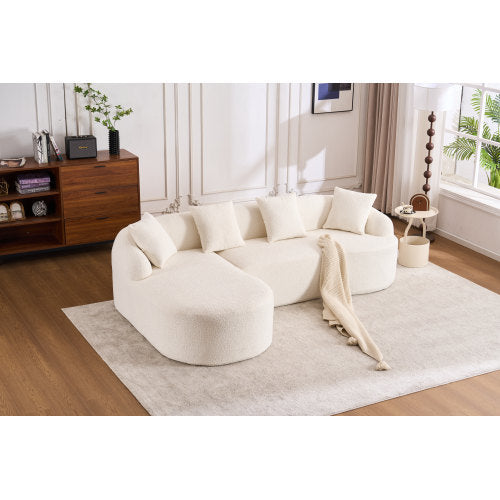 LY-022 GREY COMPRESSION SOFA Chaise Longue With 3-seater Wood Grain Chenille Fabric With 4 Pillows - LaTezza Online Shop