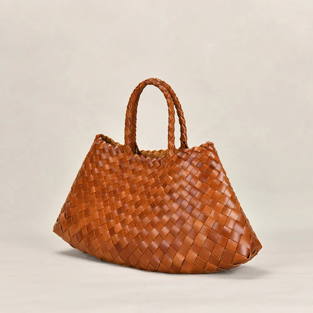 Hand Bag Genuine Leather Weave Tote Top Quality Women Basket Shopping Bags Handle Beach Hobos Handbag - LaTezza Online Shop