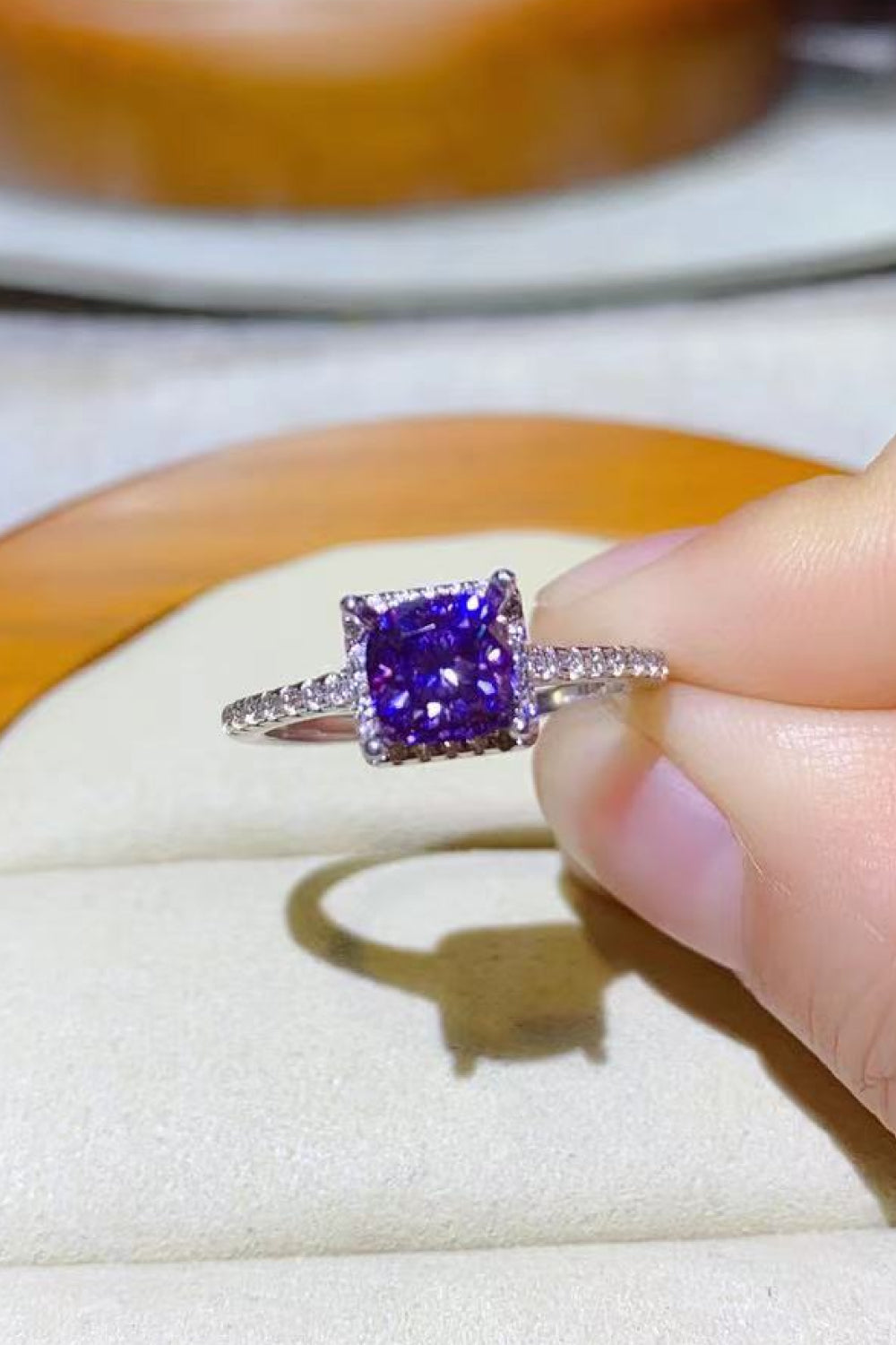 1 Carat Moissanite Platinum-Plated Square Ring - LaTezza Online Shop