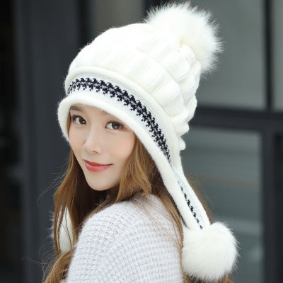 Knit Fleece-Feel Beanie With Ear Flaps & Pompom Warm Winter Hat For Women - LaTezza Online Shop