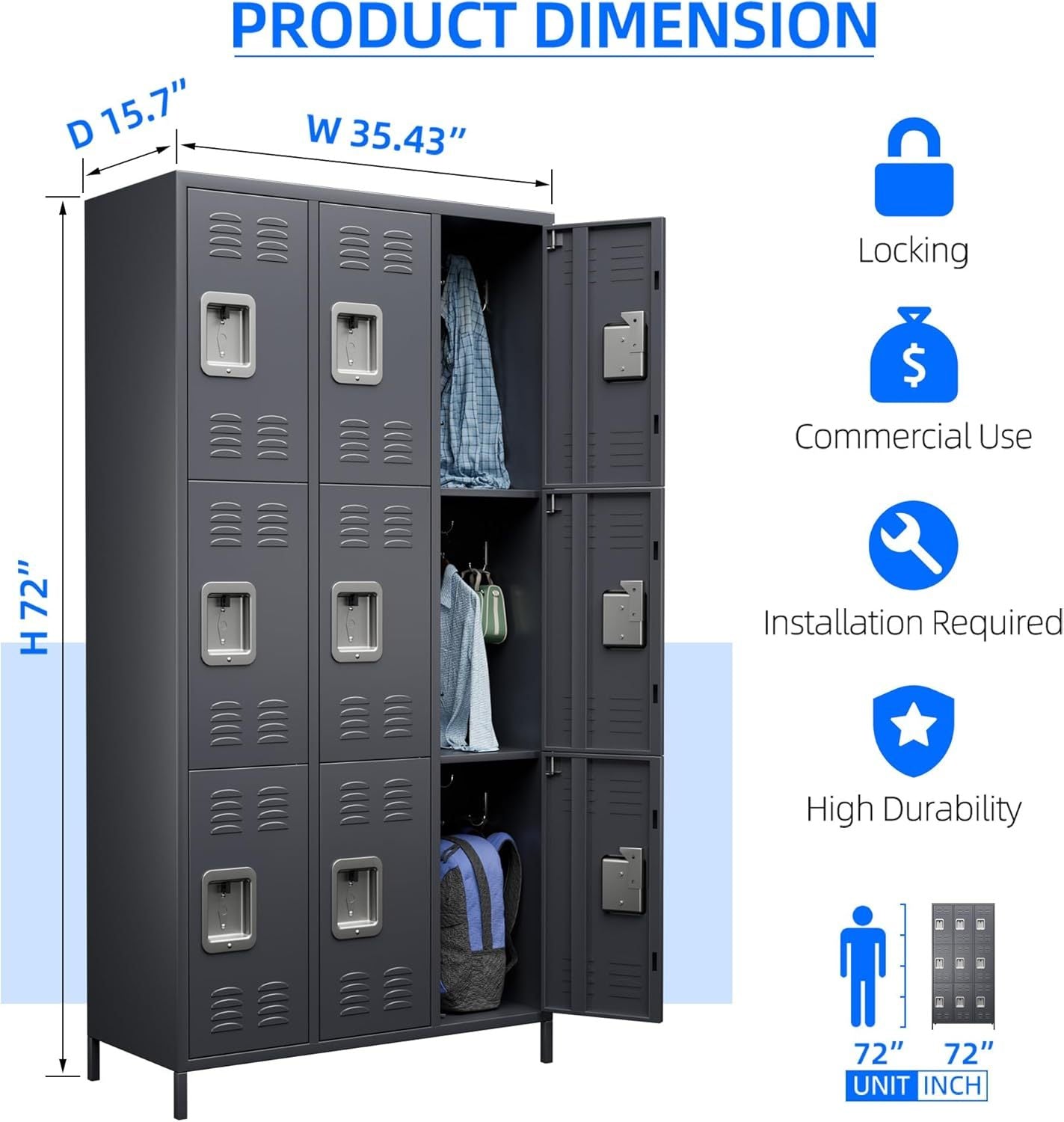 9 Doors Metal Storage Locker With 27 Hooks,Metal Lockers For Employees Assembly Required - LaTezza Online Shop