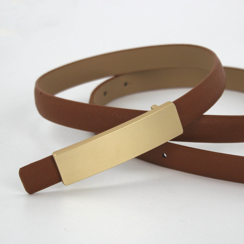 Women's long gold buckle leather leather thin belt - LaTezza Online Shop