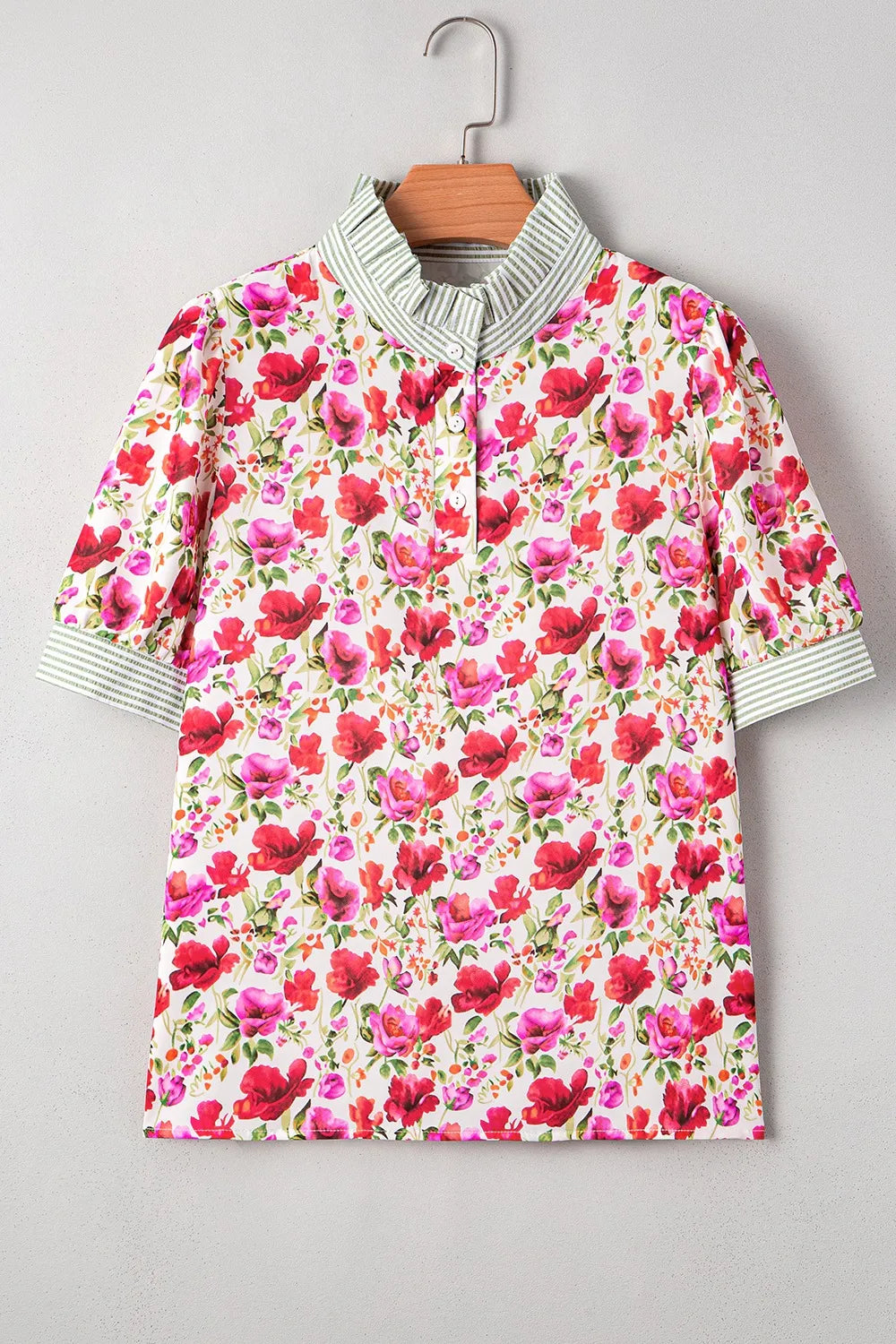 Printed Collared Neck Short Sleeve Blouse - LaTezza Online Shop