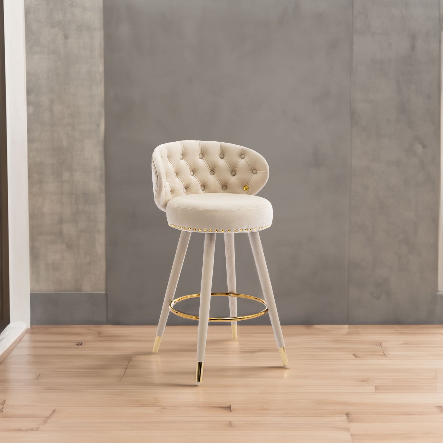 COOLMORE Counter Height Bar Stools Set of 2 for Kitchen Counter Solid Wood Legs with a fixed height of 360 degrees Beige - LaTezza Online Shop