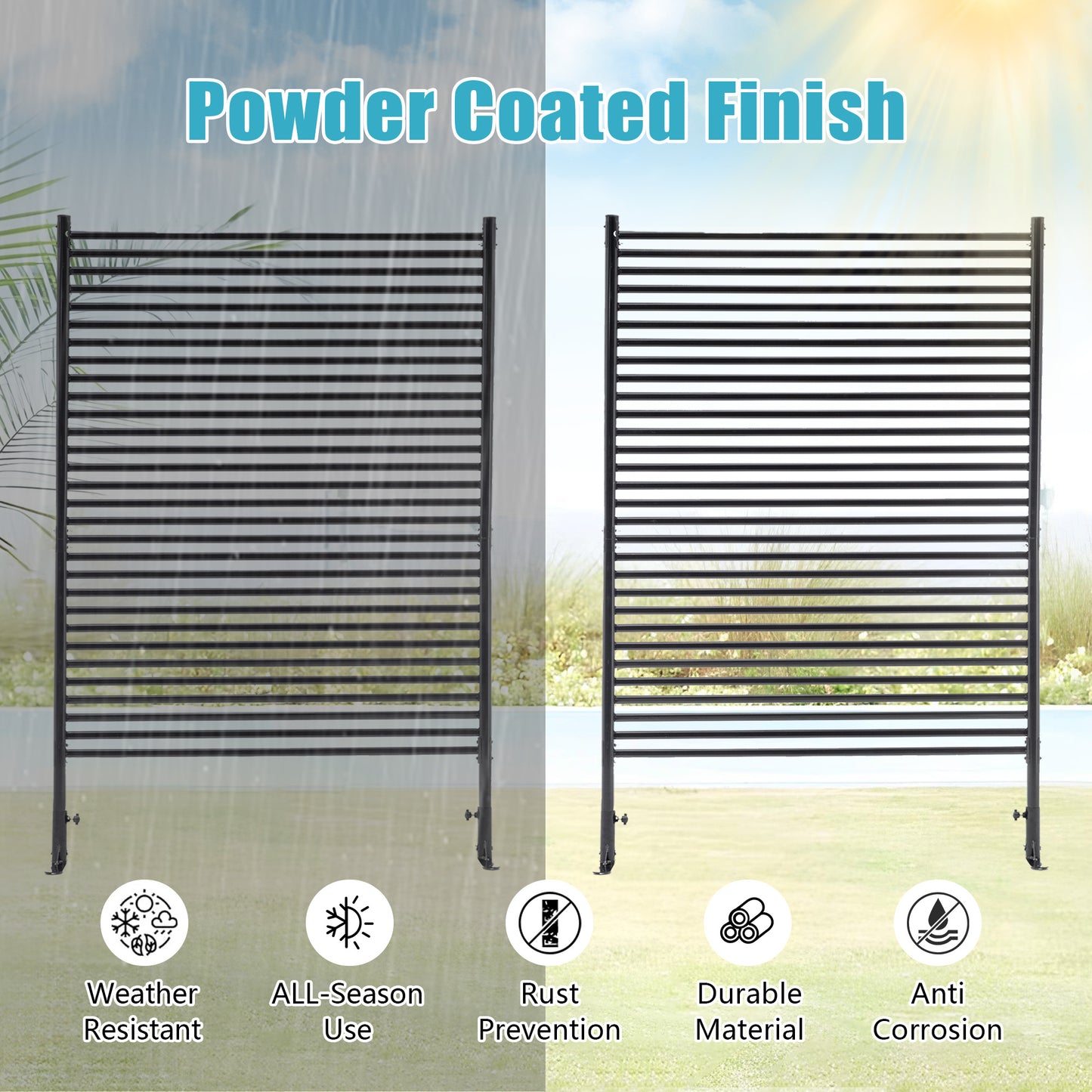 71.26''x46.65'' Outdoor Privacy Screens Freestanding Metal Fence Panels Slatted With Stand Black - LaTezza Online Shop