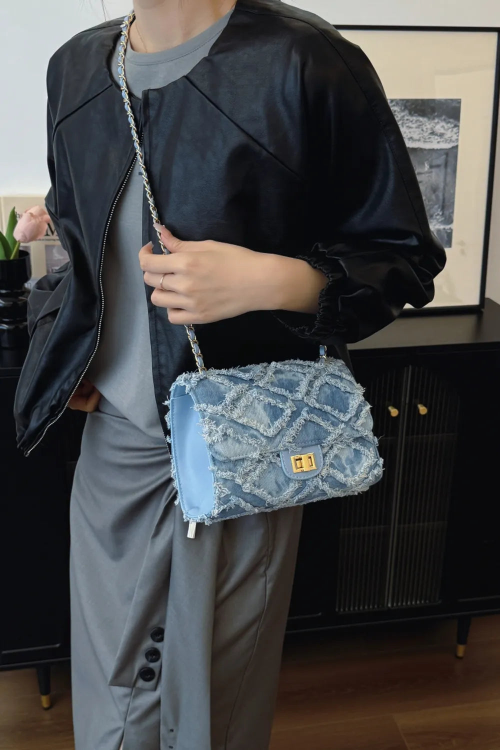 Raw Hem Denim Crossbody Bag - LaTezza Online Shop