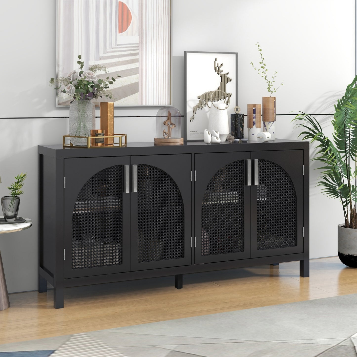 TREXM Sideboard With Rattan Door & Metal Handles For Living Room - LaTezza Online Shop