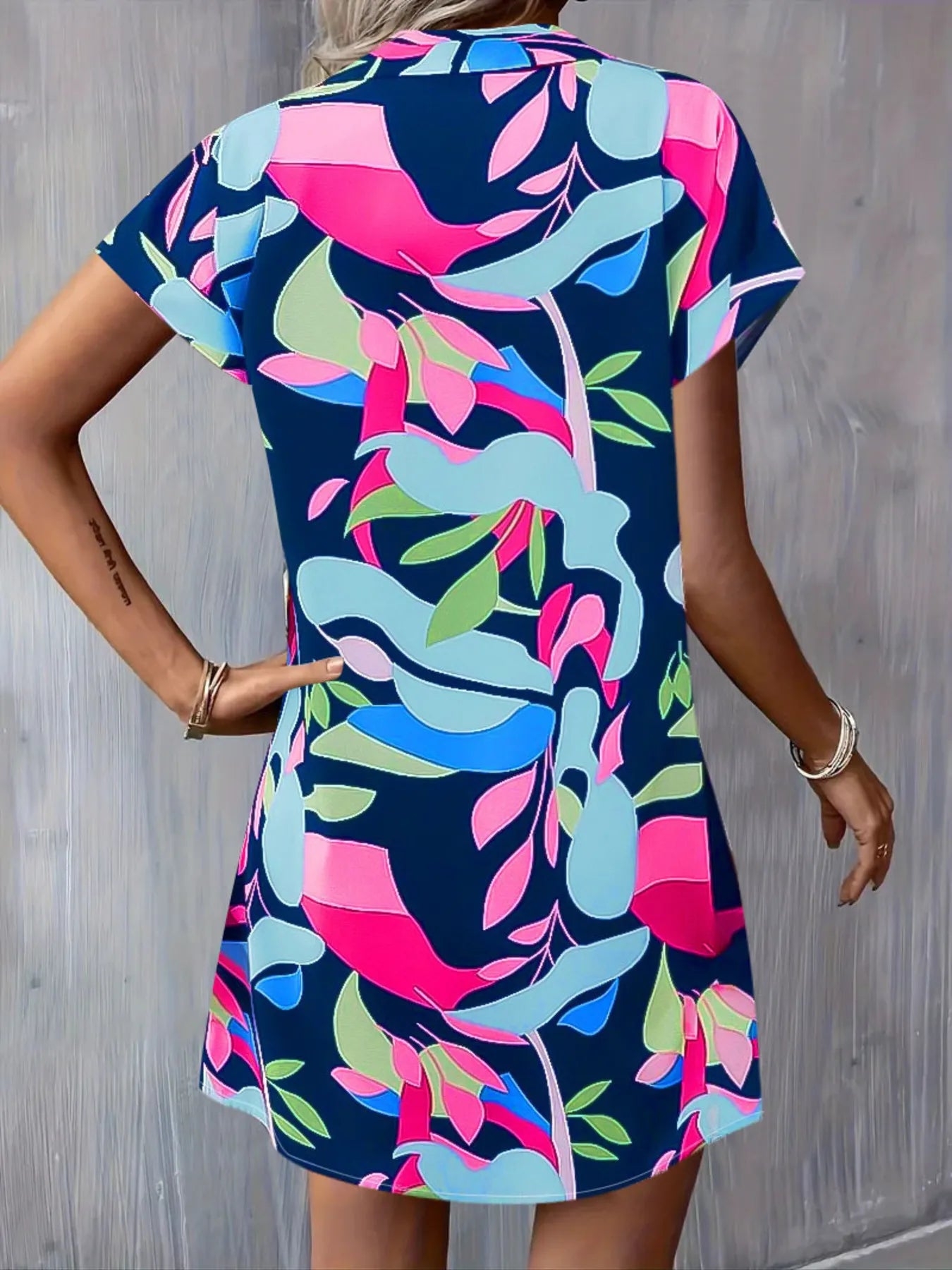 Printed Button Down Short Sleeve Dress