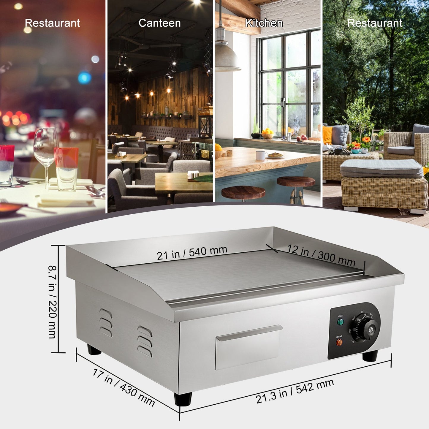 VEVOR ,1600W Countertop Flat Top Steel Teppanyaki Grill With Iron Cooking Plate Adjustable Temp Control 2 Shovels & Brushes, 110V - LaTezza Online Shop
