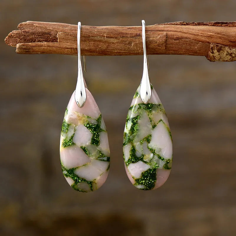 Teardrop Shape Natural Stone Dangle Earrings - LaTezza Online Shop