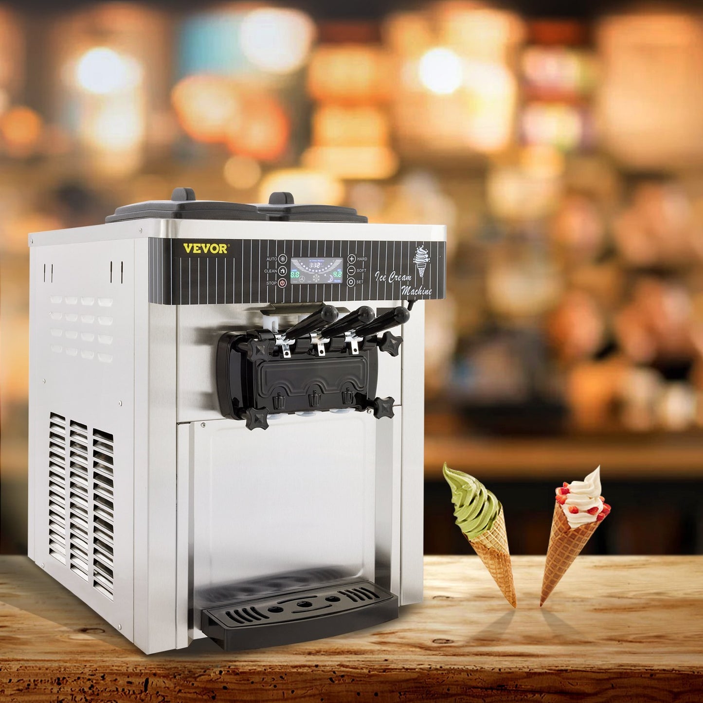 VEVOR Commercial Ice Cream Machine 5.3 To 7.4Gal Per Hour Soft Serve With LED Display Auto Clean 3 Flavor 2200W Sliver - LaTezza Online Shop