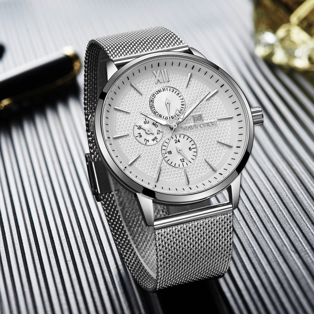Men's NAVIFORCE Top Brand Luxury Waterproof Ultra Thin Clock Male Full Steel Casual Quartz Watch Men Sports Wrist Watch - LaTezza Online Shop