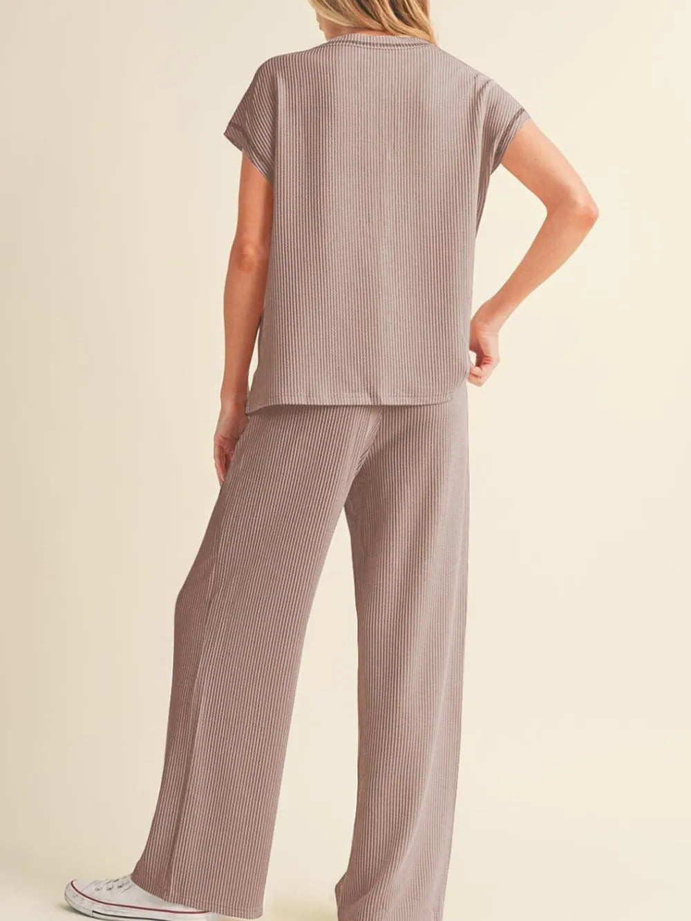 Ribbed Exposed Seam Top and Pants Set - LaTezza Online Shop