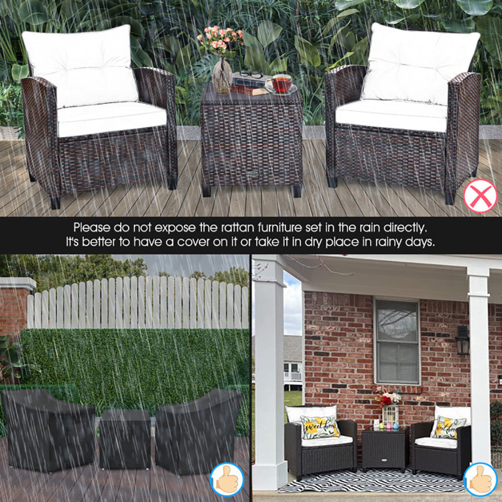 3 Pieces Rattan Patio Furniture Set With Washable Cushion - LaTezza Online Shop