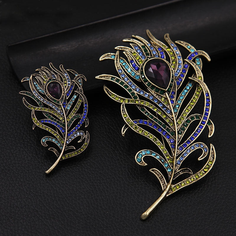 Crystal Peacock Feathers Brooch Boho Enamel Pins Deep Blue Brooches Wedding Accessories - LaTezza Online Shop