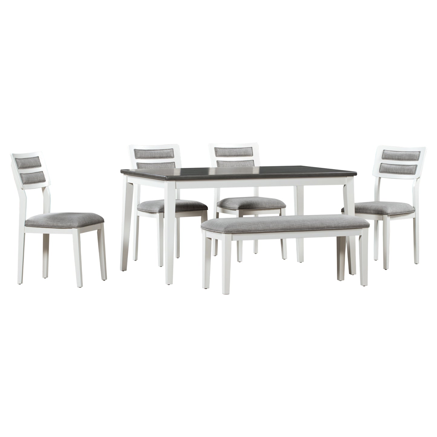 TREXM Classic and Traditional Style 6 - Piece Dining Set, Includes Dining Table 4 Upholstered Chairs & Bench (White+Gray) - LaTezza Online Shop