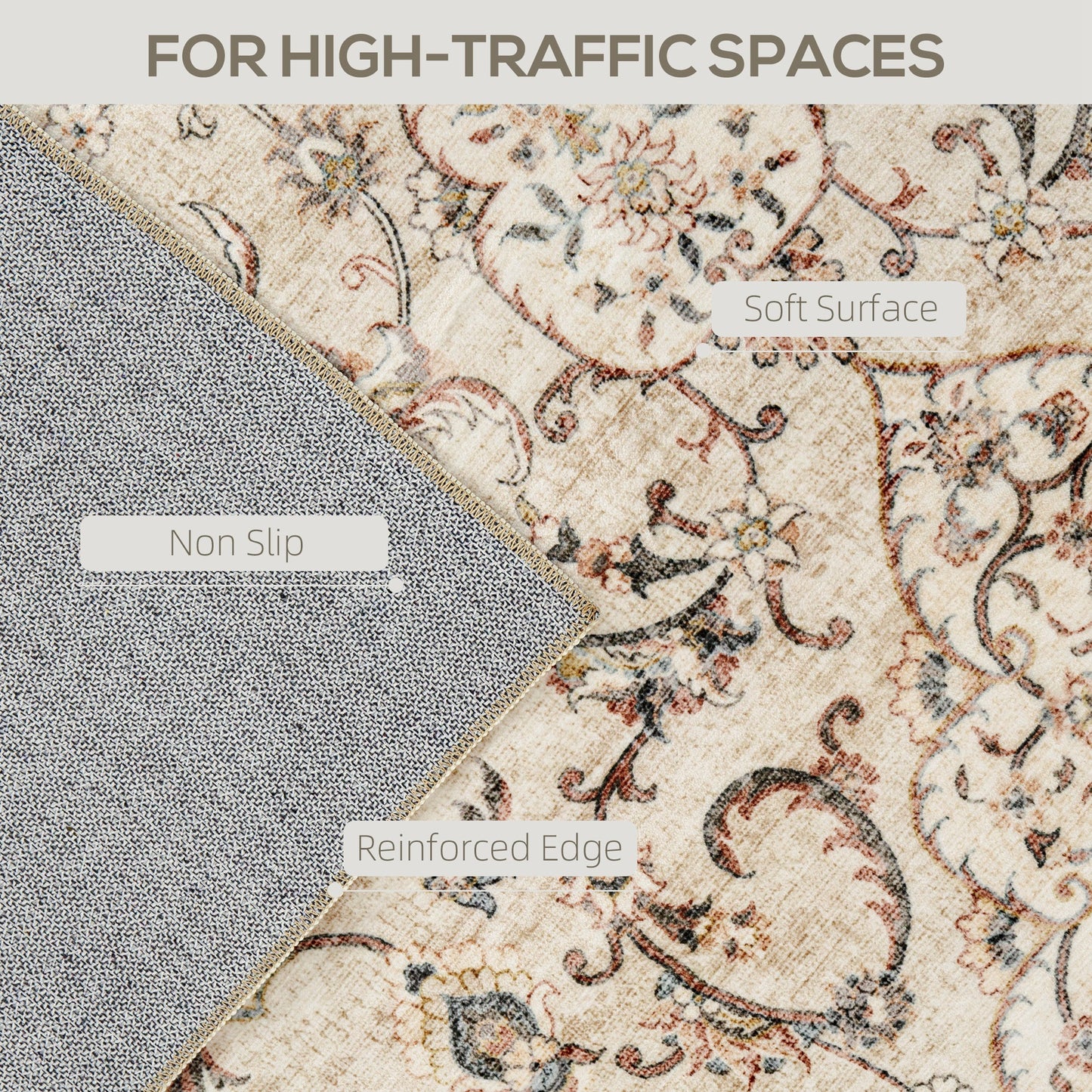 Area Rug 4x6, Machine Washable Rug, Non-Slip Classical Floral Print Floor Carpet For Living Room, Bedroom, Mixed-Brown