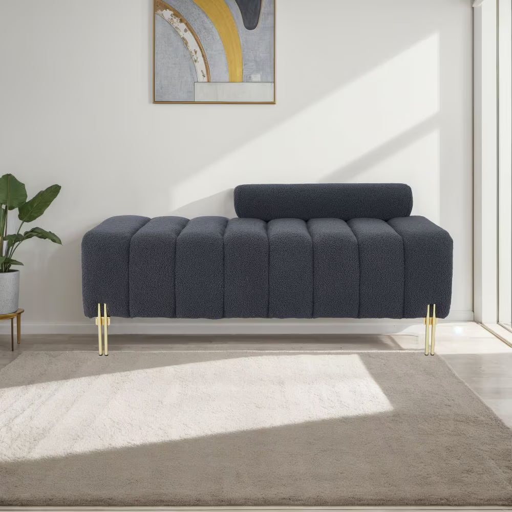 Grey Teddy Velvet Bench For Bedroom - LaTezza Online Shop