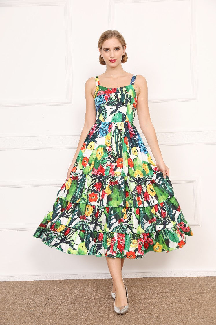 Spring And Summer New Cactus Suspender Dress Cake Cotton Women's Dress - LaTezza Online Shop