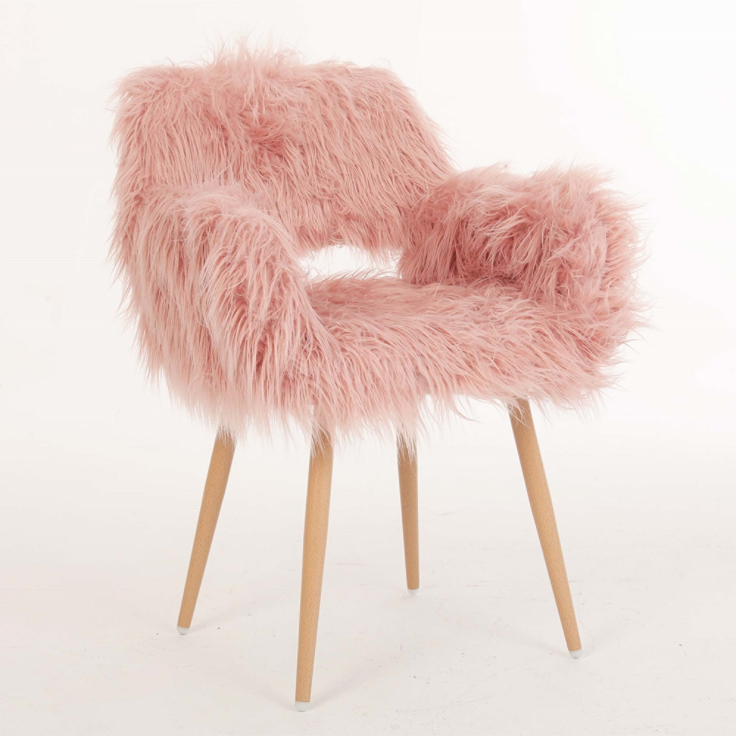 PINK Faux Fur Upholstered Make up chair Side Dining Chair with Metal Leg(PINK+Beech Metal Leg) - LaTezza Online Shop