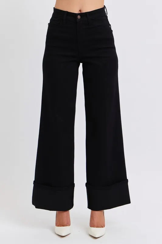 Judy Blue Full Size High Waist Reto Wide Leg W/ Cuff Plus Size - LaTezza Online Shop