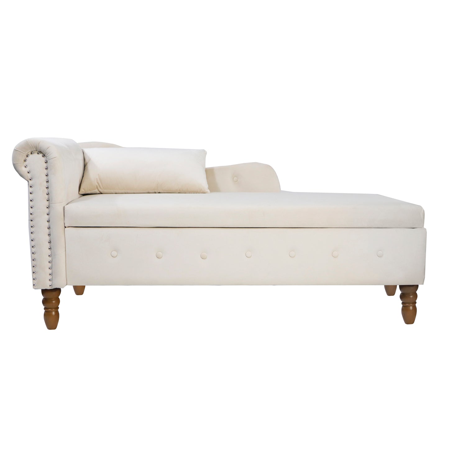 Beige Chaise Lounge Indoor Velvet Lounge Chair for Bedroom with Storage & Pillow Modern Upholstered Rolled Arm Chase Lounge - LaTezza Online Shop