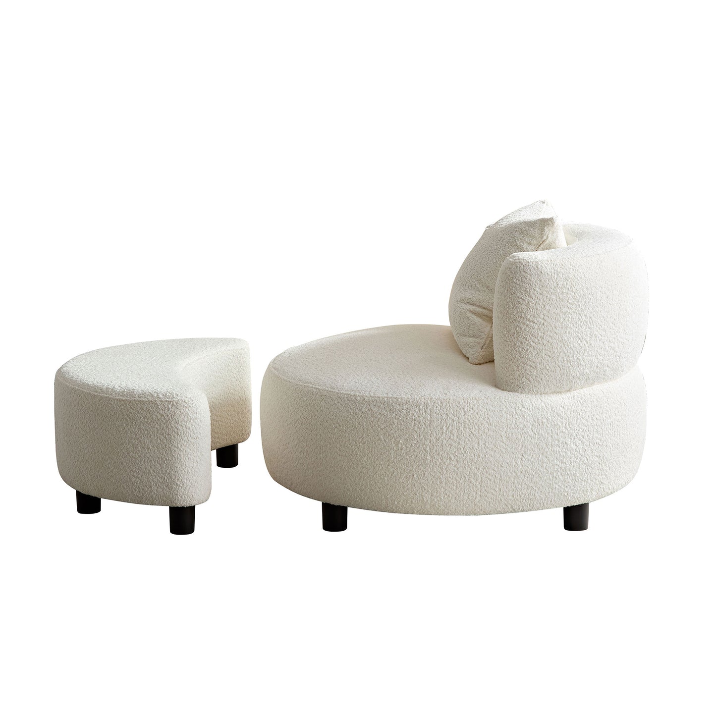 Modern Chair, Single Teddy Fabric Sofa with Ottoman Foot Rest for Living Room Bedroom and Office