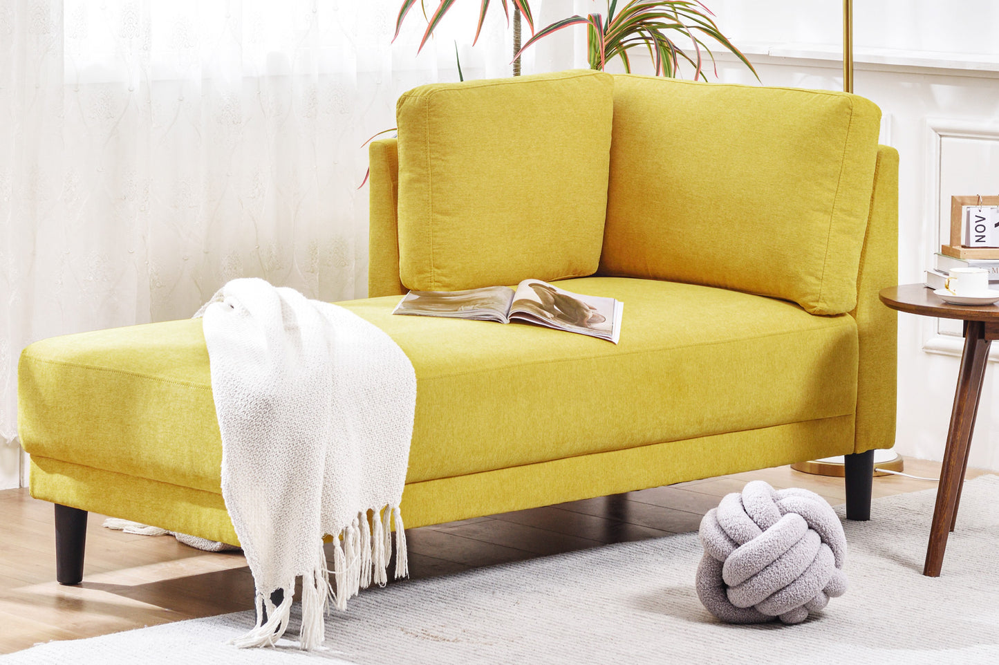 65" Mid-Century Modern Fabric Corner Lounge Chair Upholstered Indoor Chaise Lounge for Bedroom - LaTezza Online Shop