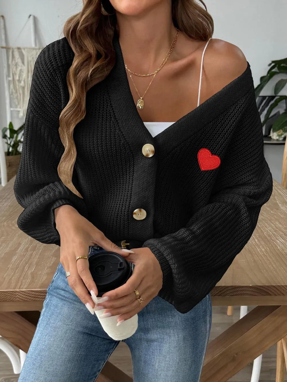 Women's Autumn/Winter New Collection Love Stickers Short Button Jacket Sweater - LaTezza Online Shop
