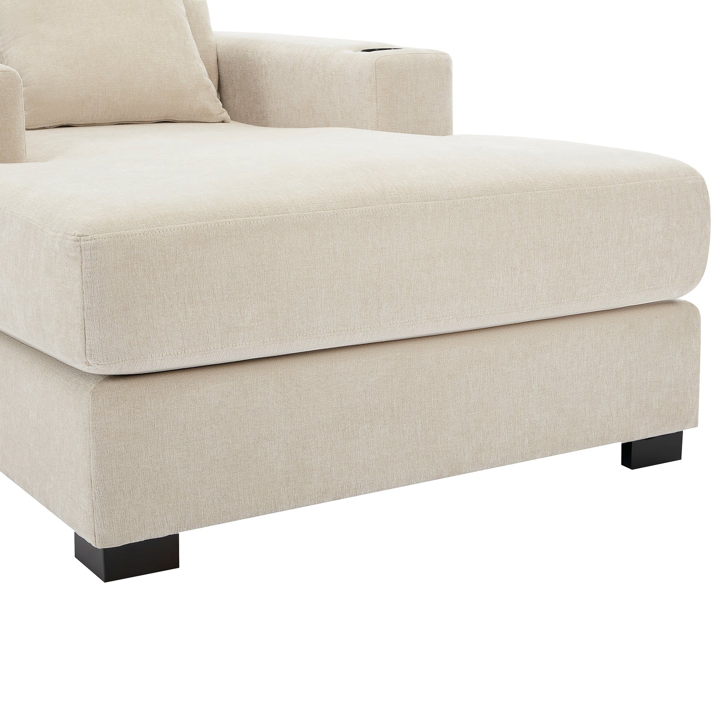 39.7" Oversized Chaise Lounger Modern Style Sofa Couch ,with Pillows, Charge Station & Cup Holders, Chenille Fabric, Cream - LaTezza Online Shop
