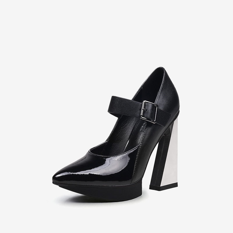 Pumps Platform Women Shallow Shoes Pointed Toe Blue Mixed Black Leather High Heels Chic Mary Jeans Strap Party Stilettos - LaTezza Online Shop