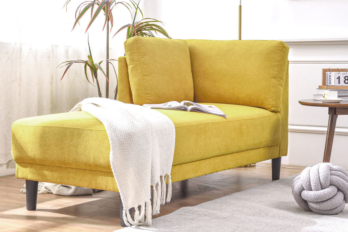 65" Mid-Century Modern Fabric Corner Lounge Chair Upholstered Indoor Chaise Lounge for Bedroom - LaTezza Online Shop