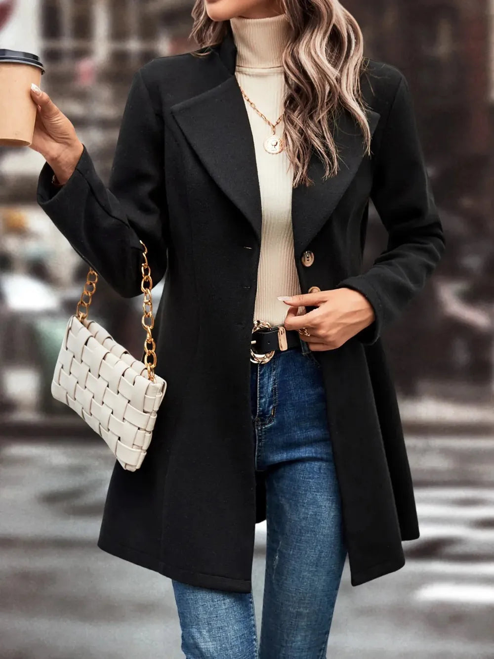 Women's autumn and winter collar slim fit woolen fabric solid color fashionable temperament jacket - LaTezza Online Shop