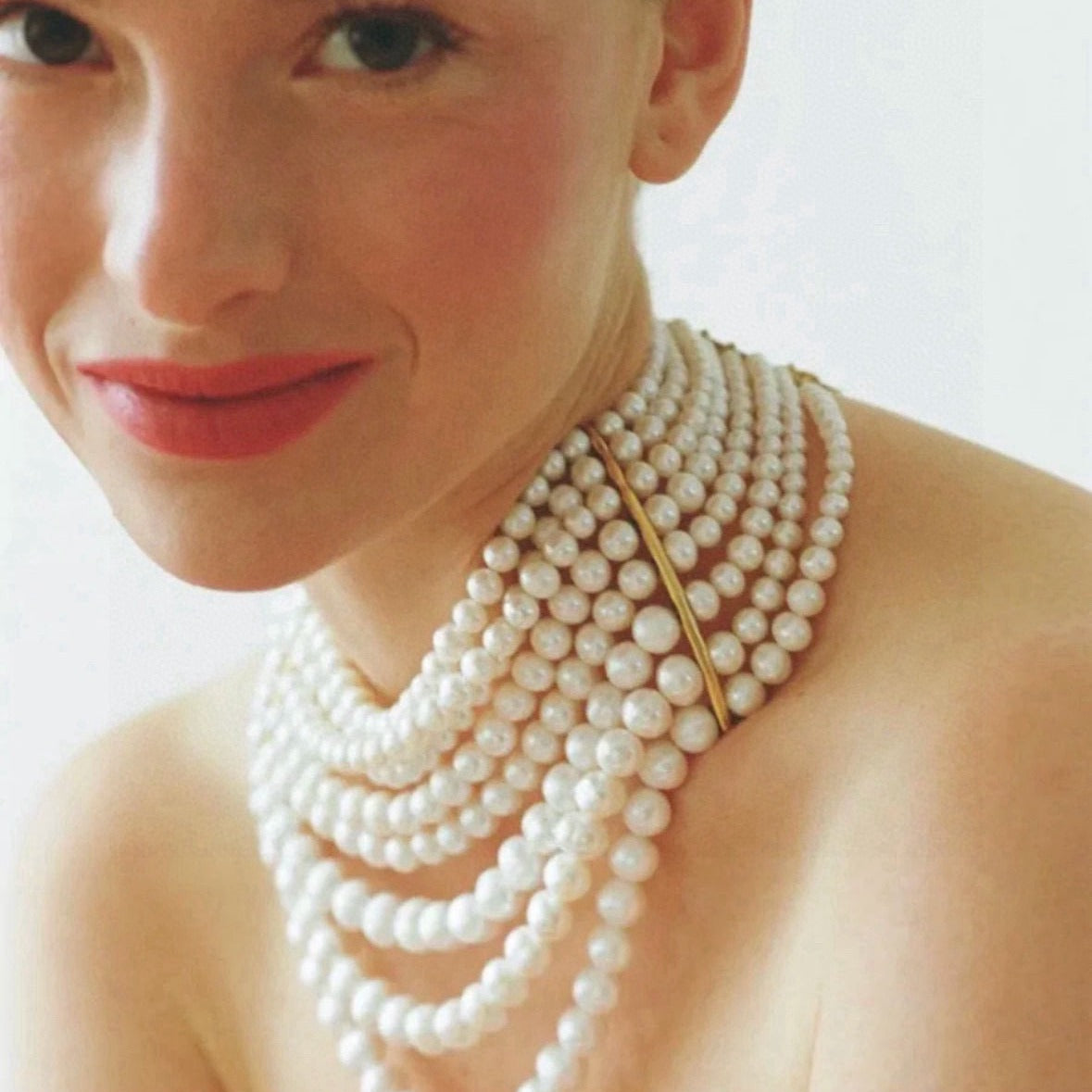 Vintage handmade multi-layer glass pearl choker necklace