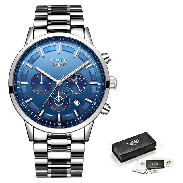LIGE Sport Quartz Mens Top Brand Luxury Business Waterproof Watch