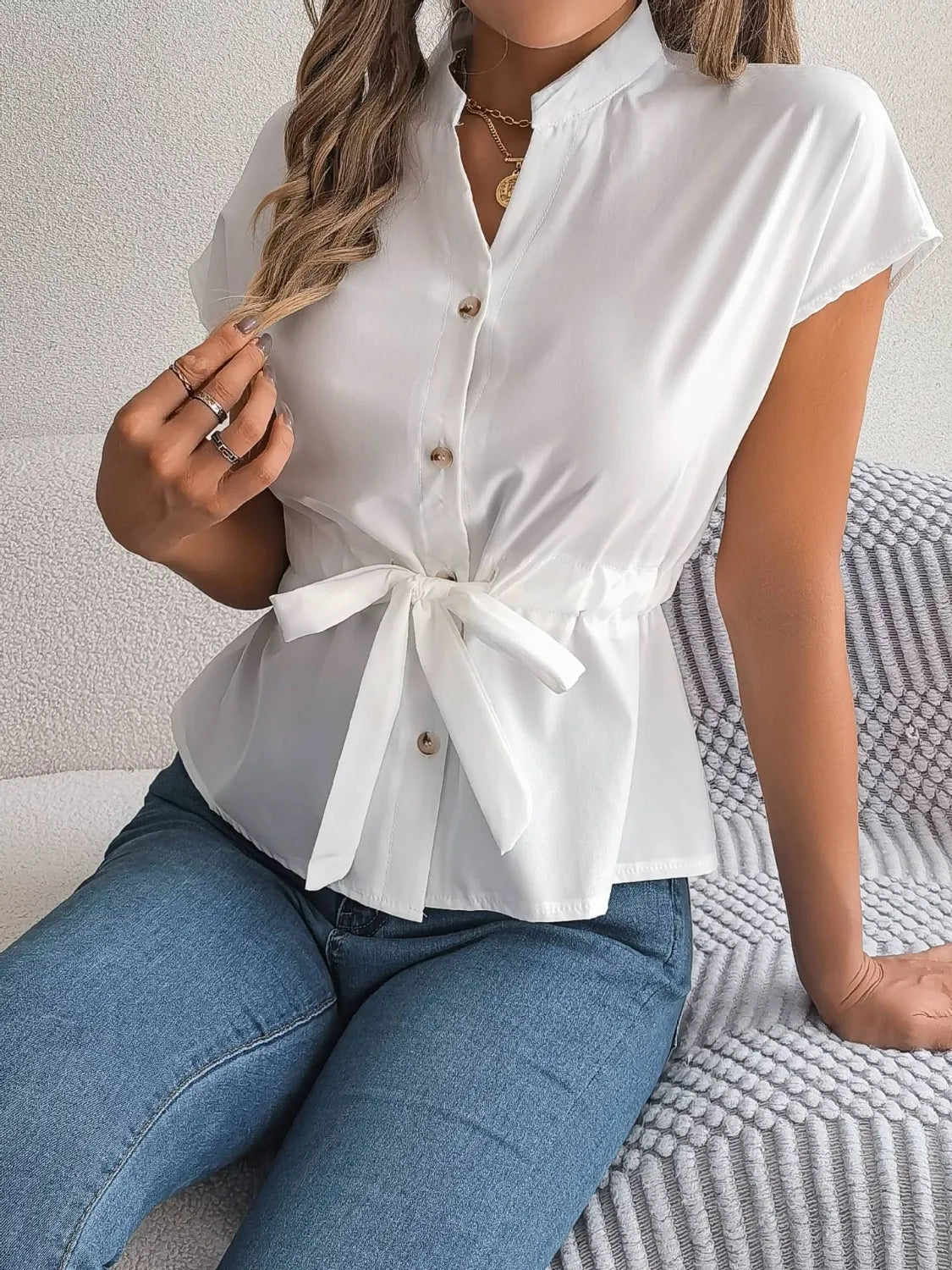 Notched Short Sleeve Blouse - LaTezza Online Shop