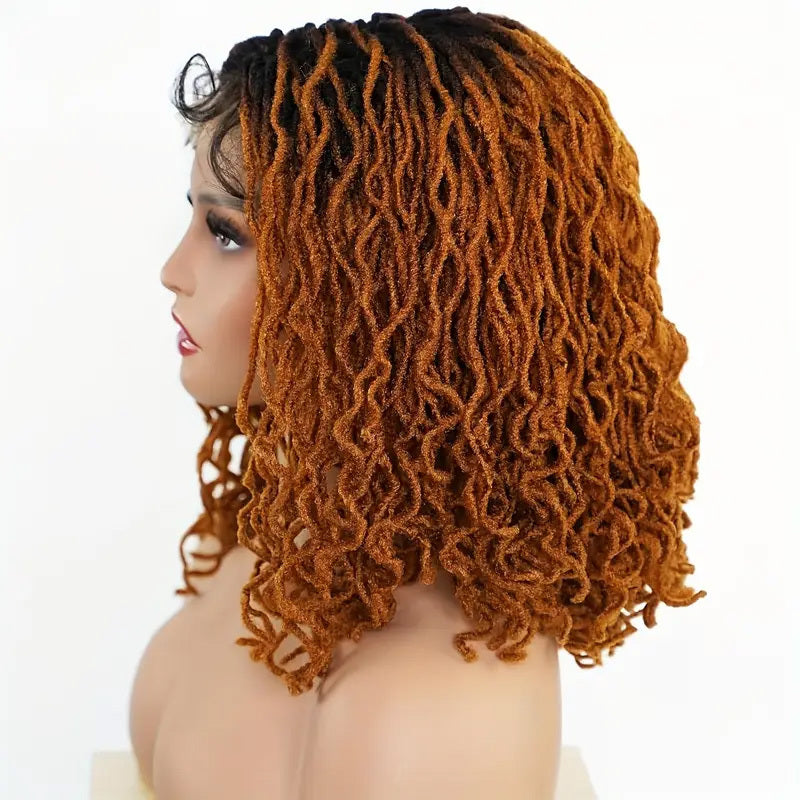 4x4 Lace Front Braided Wig Curly Mini Faux Locs Ombre Brown Ombre Blonde 14 Inch Shoulder Length Synthetic Lace Wig For Women - LaTezza Online Shop