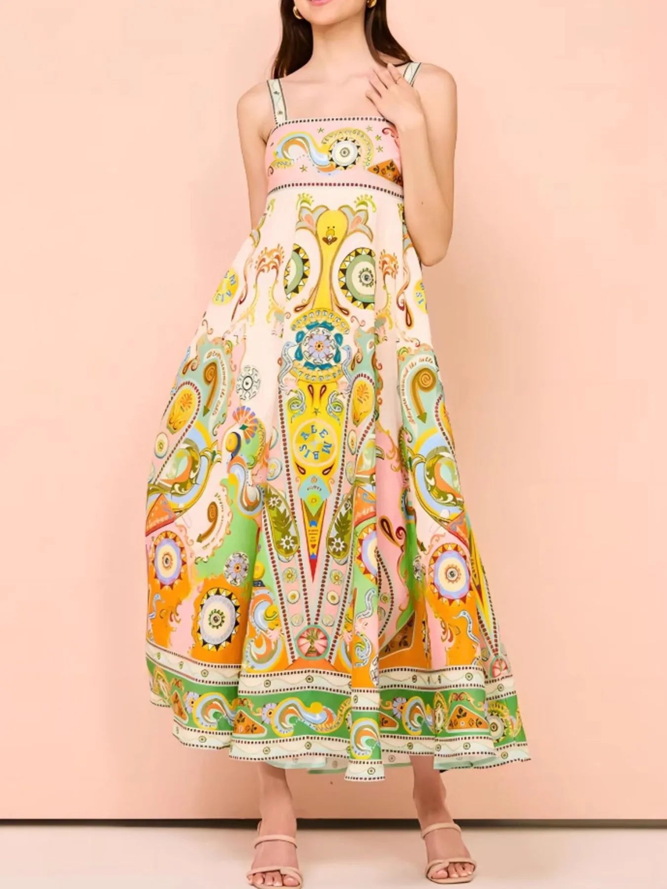 Paisley Print Square Neck Summer Dress