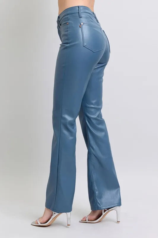 Judy Blue Full Size High Waist Tummy Control Faux Leather Bootcut Pants Plus Size - LaTezza Online Shop