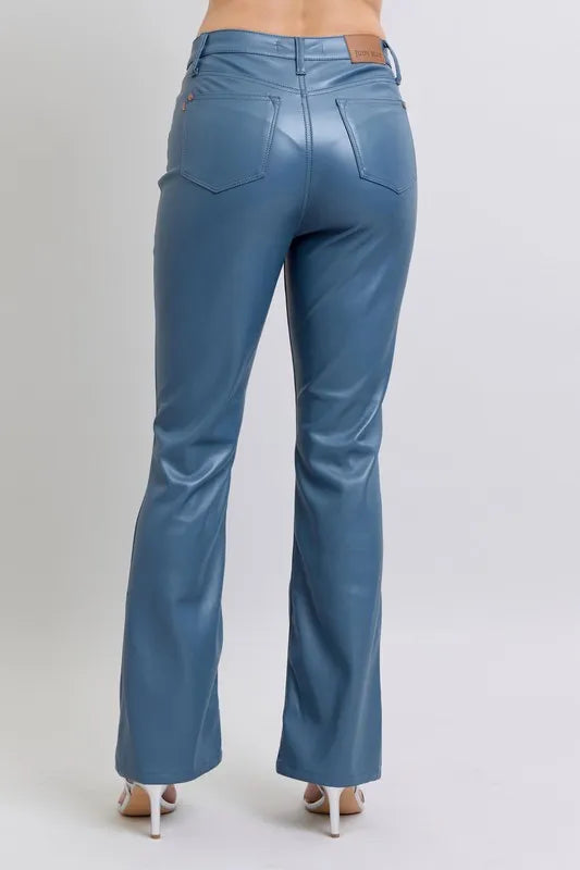 Judy Blue Full Size High Waist Tummy Control Faux Leather Bootcut Pants Plus Size - LaTezza Online Shop