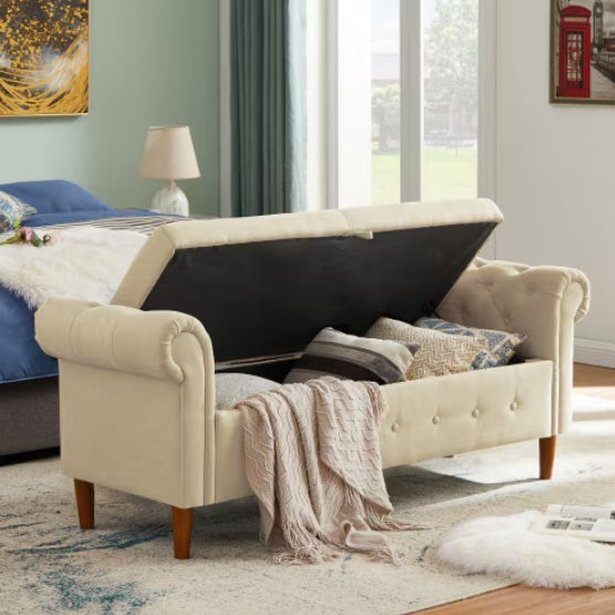 Beige Multifunctional Storage Rectangular Sofa Stool - LaTezza Online Shop
