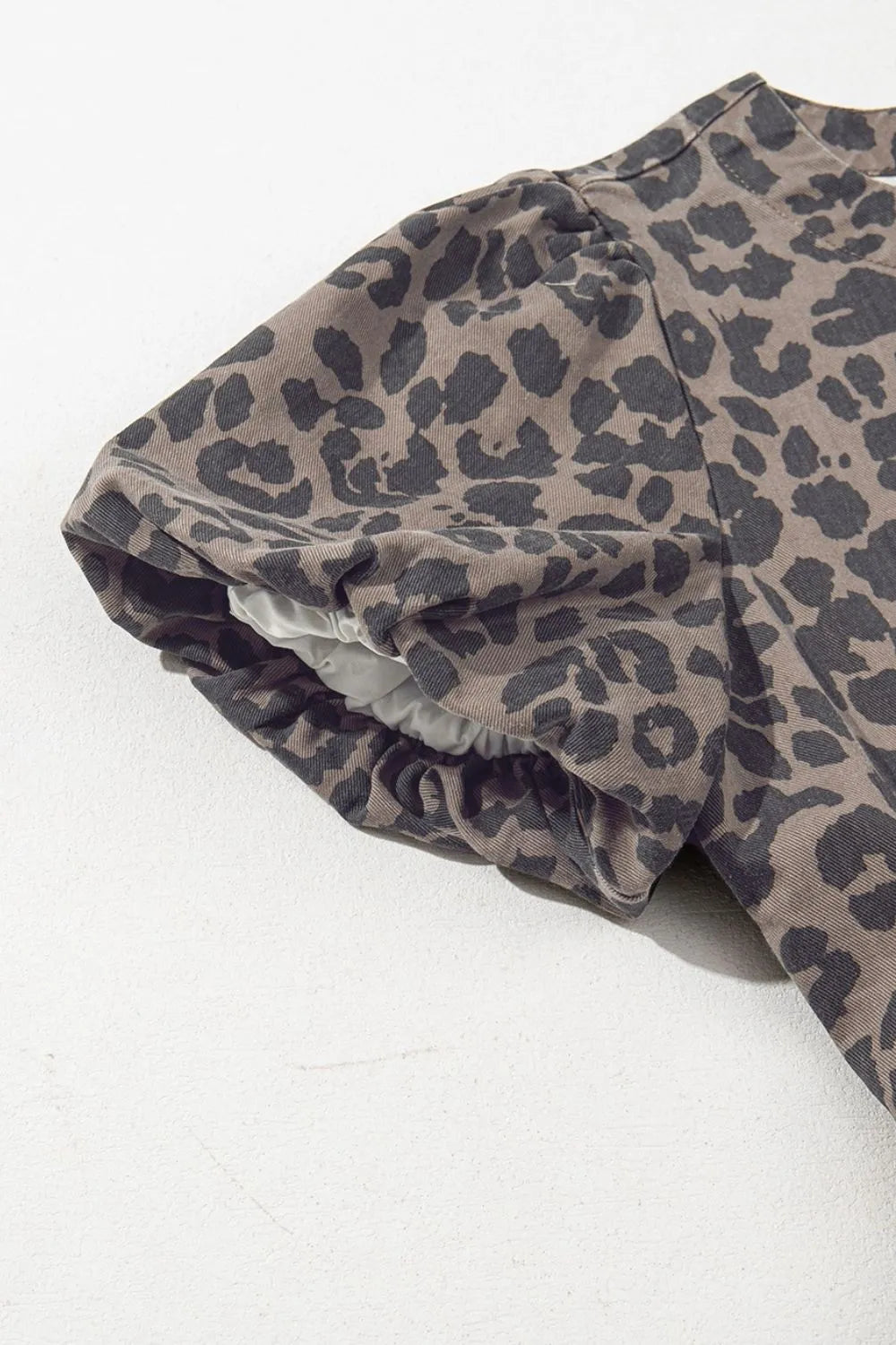 Leopard Round Neck Puff Sleeve Denim Dress - LaTezza Online Shop
