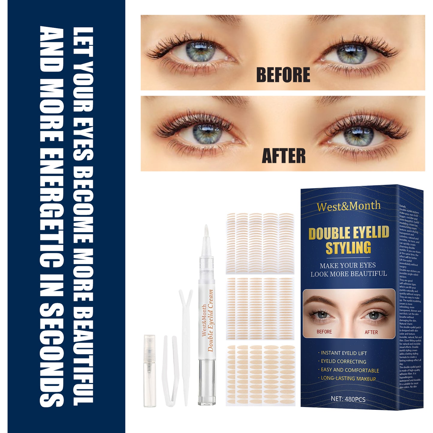 West&Month Double Eyelid Styling, Invisible Glue-free Natural Mesh Is Sticky When It Meets Water Lace Olive Type - LaTezza Online Shop