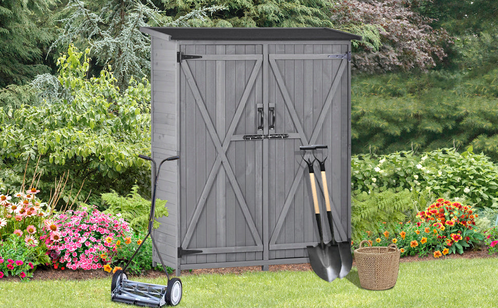 Outdoor 5.3ft Hx4.6ft L Wood Storage Shed Tool Organizer,Garden Shed, Storage Cabinet with Waterproof Asphalt Roof Gray - LaTezza Online Shop